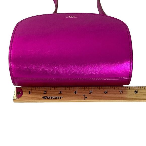 A.P.C Demi Lune Mini Bag Fuchsia Crossbody Purse Metallic Pink Leather - Picture 9 of 14